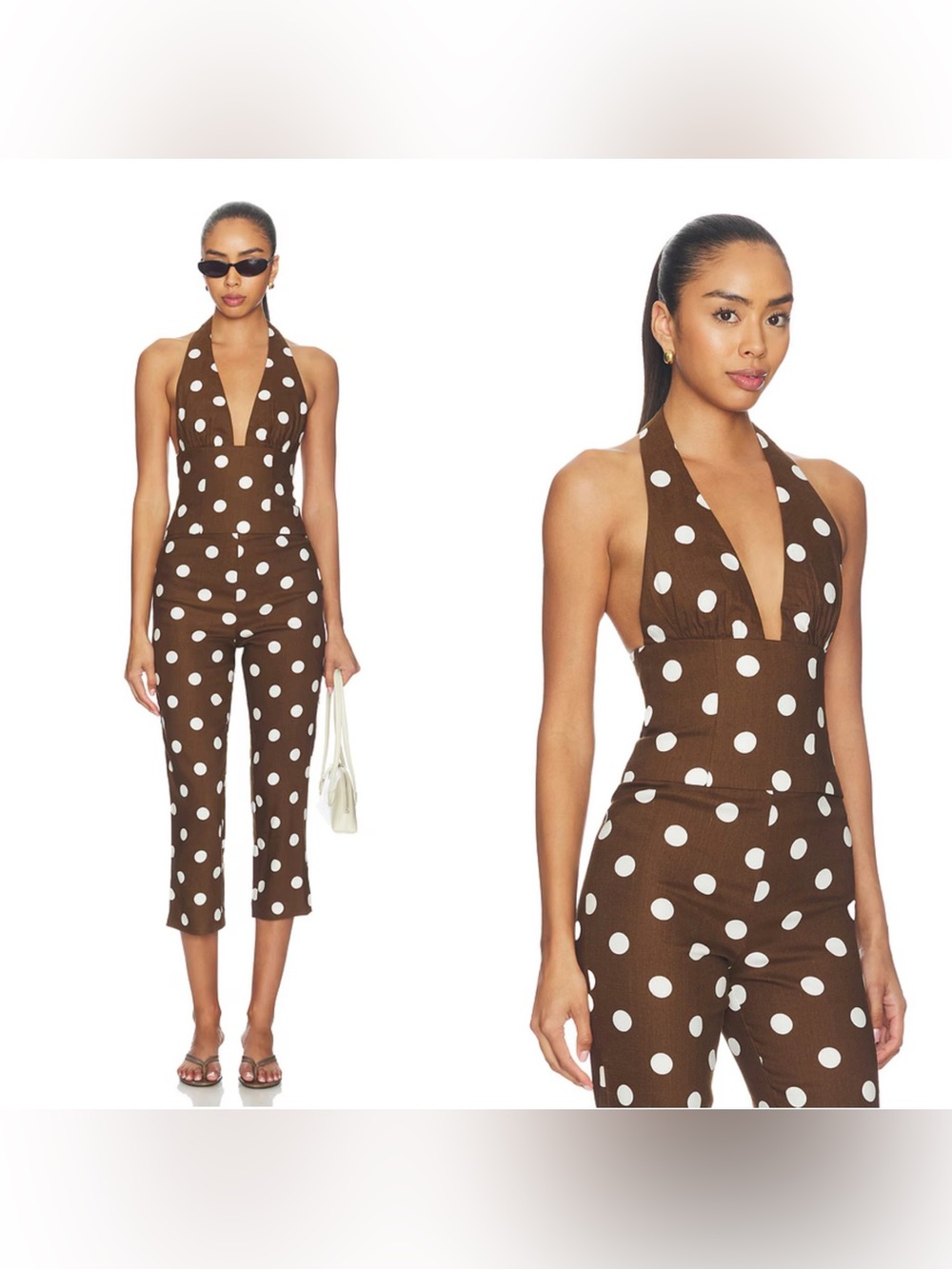 NWT MAJORELLE Cosette Top in Brown & White Polka Dot